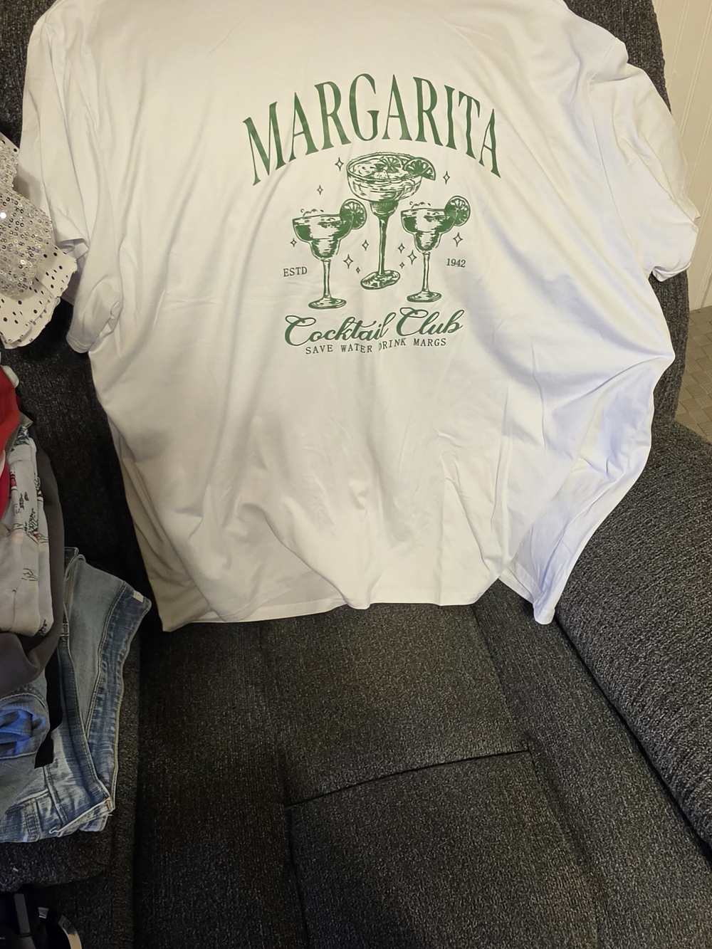 SHEIN White Tee with Green Margarita Graphic
